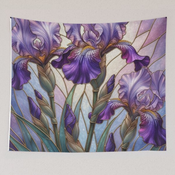 Item preview, Stained Glass Purple Iris Floral Artwork designed and sold by Exquisite Design Studio „Paculówka”.