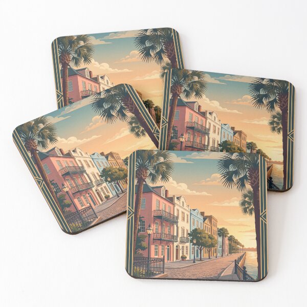 Item preview, Charleston South Carolina Vintage Travel Poster – Rainbow Row Waterfront Art designed and sold by Bomax121.