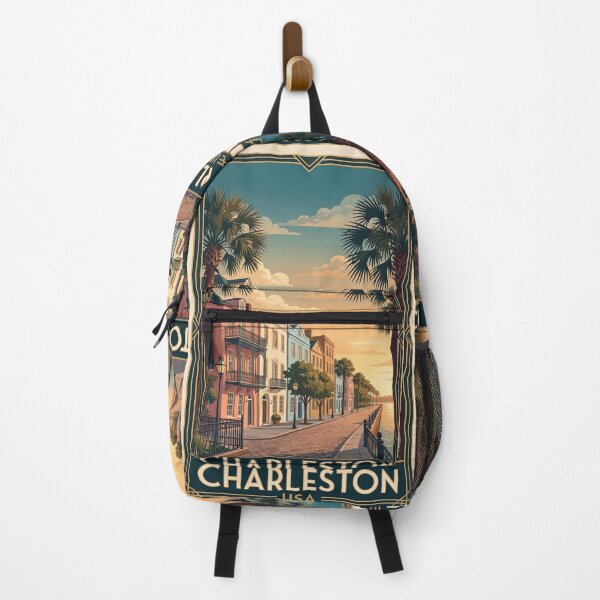 Item preview, Charleston South Carolina Vintage Travel Poster – Rainbow Row Waterfront Art designed and sold by Bomax121.