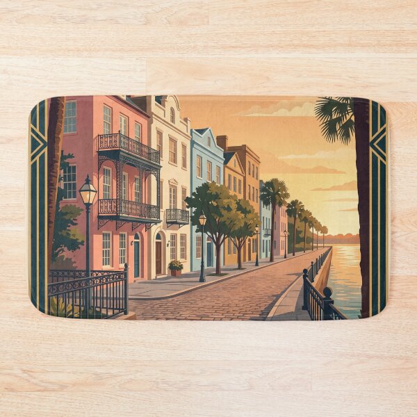 Item preview, Charleston South Carolina Vintage Travel Poster – Rainbow Row Waterfront Art designed and sold by Bomax121.