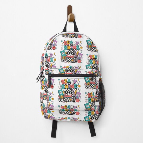 Item preview, Ready to Shine Backpack | Cute Checkerboard School Graphic Tee | Y2K Kawaii Back to School Shirt designed and sold by QueenStore-USA.