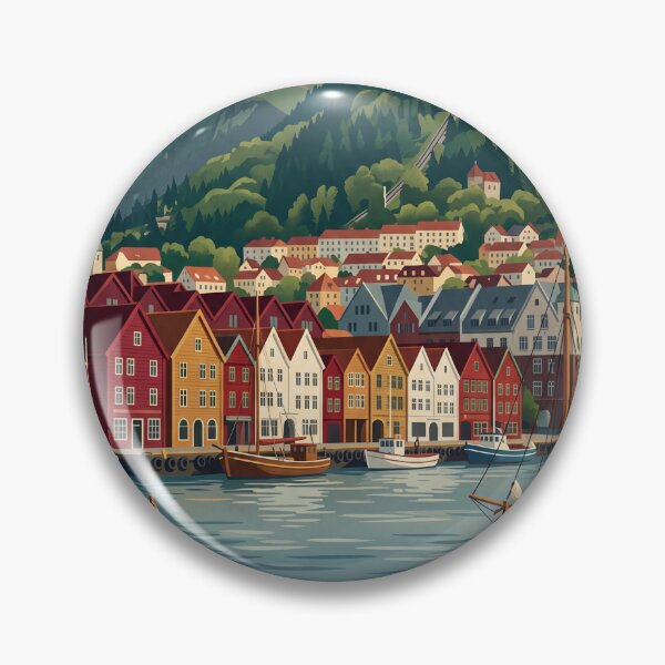 Item preview, Bergen Norway Vintage Travel Poster – Bryggen Waterfront & Fløibanen Art designed and sold by Bomax121.