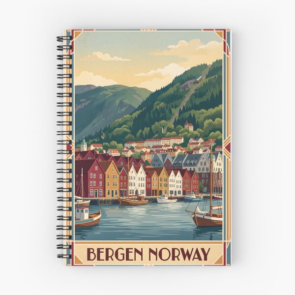 Item preview, Bergen Norway Vintage Travel Poster – Bryggen Waterfront & Fløibanen Art designed and sold by Bomax121.