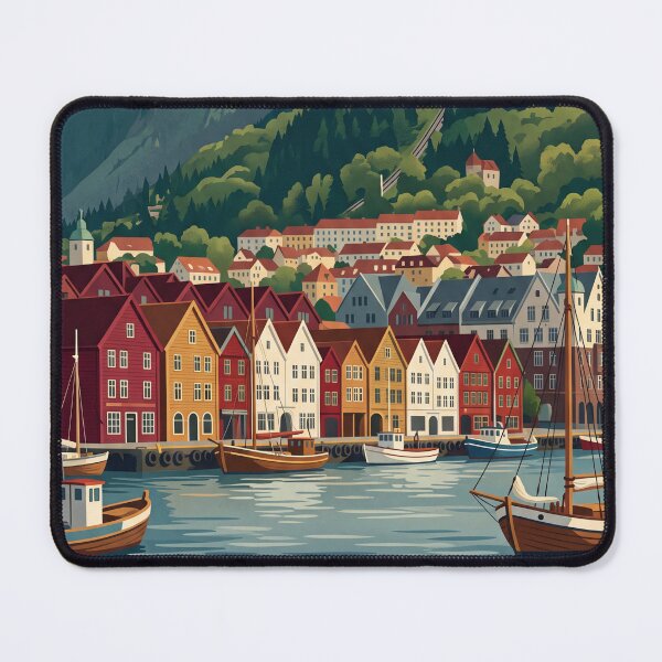 Item preview, Bergen Norway Vintage Travel Poster – Bryggen Waterfront & Fløibanen Art designed and sold by Bomax121.