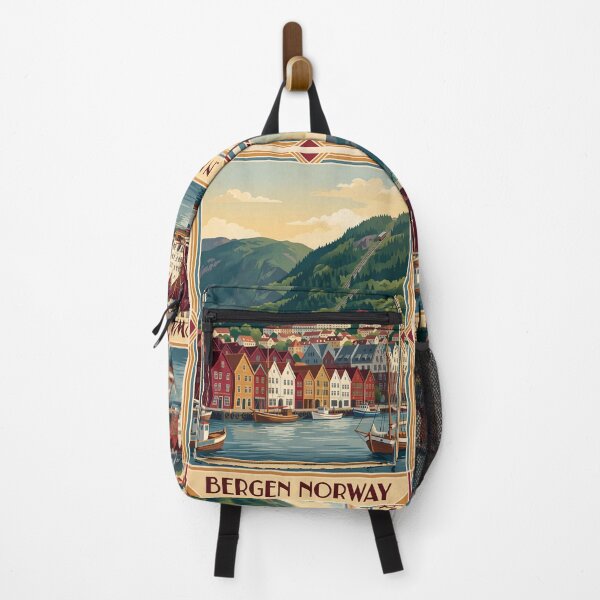 Item preview, Bergen Norway Vintage Travel Poster – Bryggen Waterfront & Fløibanen Art designed and sold by Bomax121.
