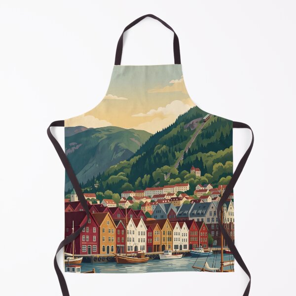 Item preview, Bergen Norway Vintage Travel Poster – Bryggen Waterfront & Fløibanen Art designed and sold by Bomax121.