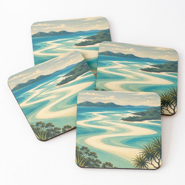 Item preview, Whitehaven Beach Hill Inlet Vintage Travel Poster, Whitsunday Islands Queensland Australia designed and sold by pod24.