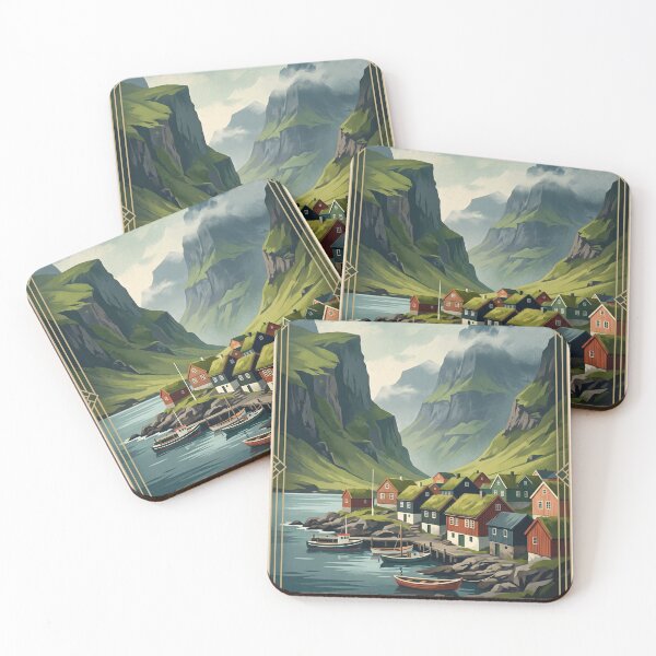 Item preview, Torshavn Faroe Islands Vintage Travel Poster – Nordic Harbor Village designed and sold by Bomax121.