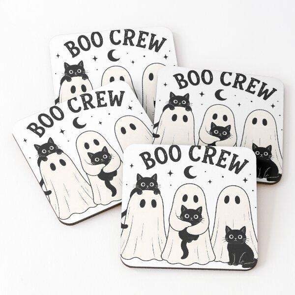 Item preview, Cute Boo Crew Ghost Cats Halloween Kawaii Black Cat Minimalist Design designed and sold by boutkhilnl.