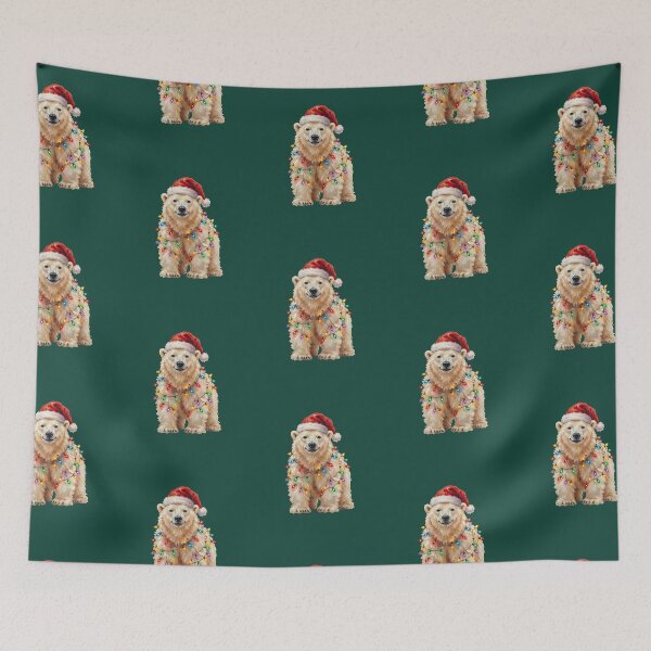 Item preview, Christmas Polar Bear with Santa Hat and Colorful Lights designed and sold by SOUFIANE1991.