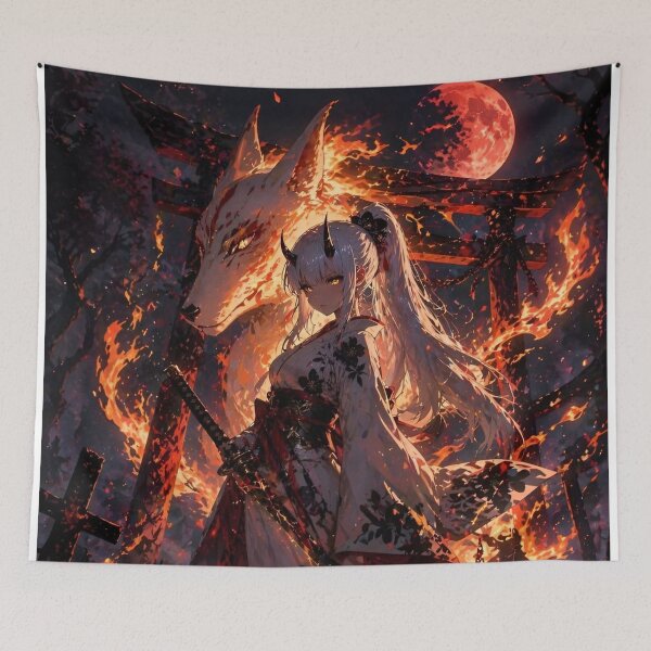 Item preview, Crimson Moon Kitsune Samurai – Fiery Fox Spirit Anime Fantasy Warrior designed and sold by Dyan4.