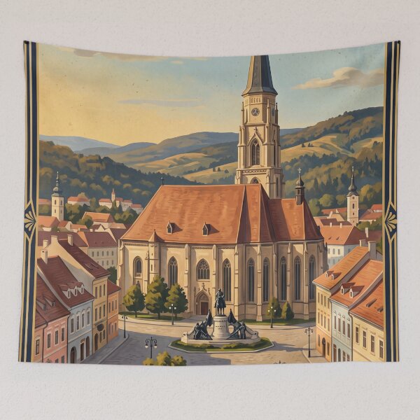 Item preview, Cluj-Napoca Romania Vintage Travel Poster – St. Michael’s Church Art designed and sold by Bomax121.