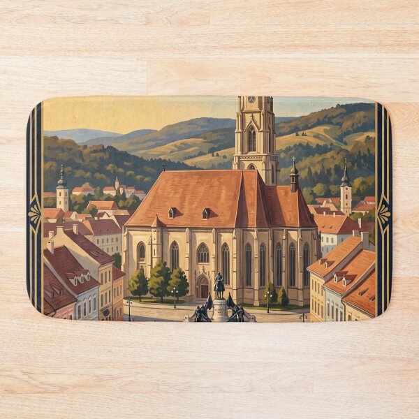 Item preview, Cluj-Napoca Romania Vintage Travel Poster – St. Michael’s Church Art designed and sold by Bomax121.