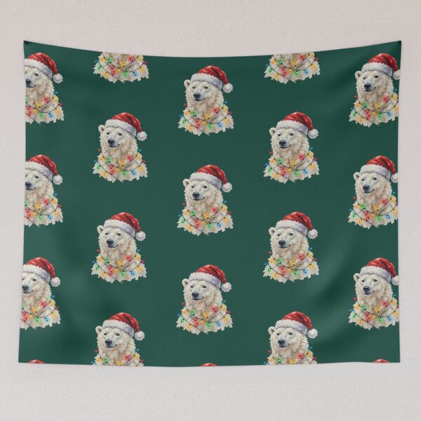 Item preview, Christmas Polar Bear with Santa Hat and Colorful Lights designed and sold by SOUFIANE1991.