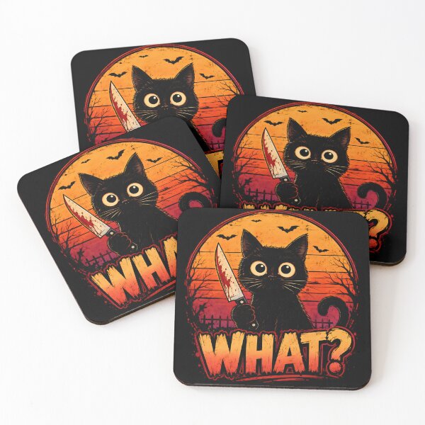 Item preview, Funny Black Cat Holding Bloody Knife – WHAT? Retro Halloween Meme Cat Lover Gift designed and sold by boutkhilnl.