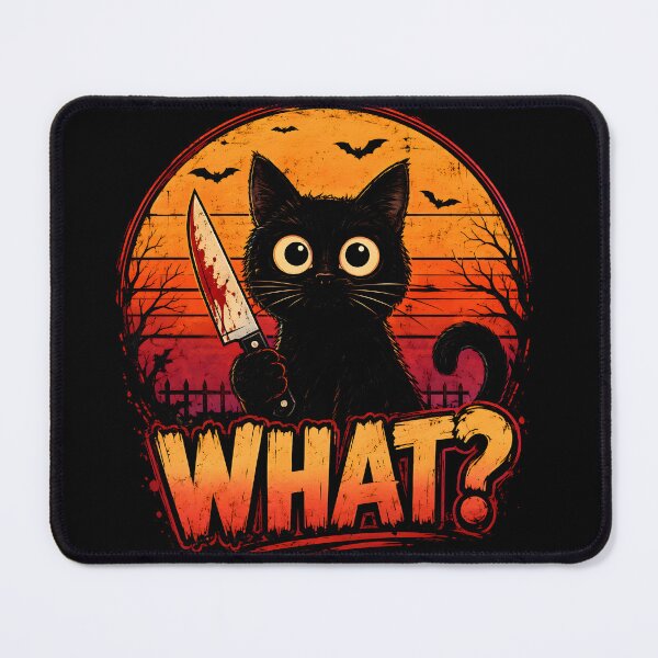 Item preview, Funny Black Cat Holding Bloody Knife – WHAT? Retro Halloween Meme Cat Lover Gift designed and sold by boutkhilnl.