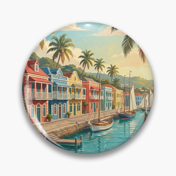 Item preview, Bridgetown Barbados Vintage Travel Poster – Historic Careenage Waterfront Art designed and sold by Bomax121.