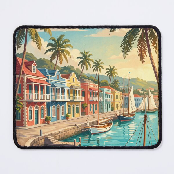 Item preview, Bridgetown Barbados Vintage Travel Poster – Historic Careenage Waterfront Art designed and sold by Bomax121.