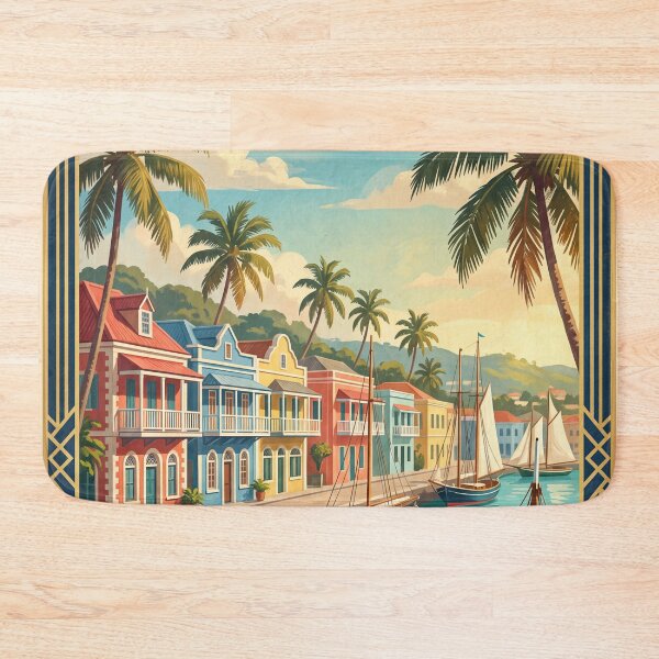 Item preview, Bridgetown Barbados Vintage Travel Poster – Historic Careenage Waterfront Art designed and sold by Bomax121.