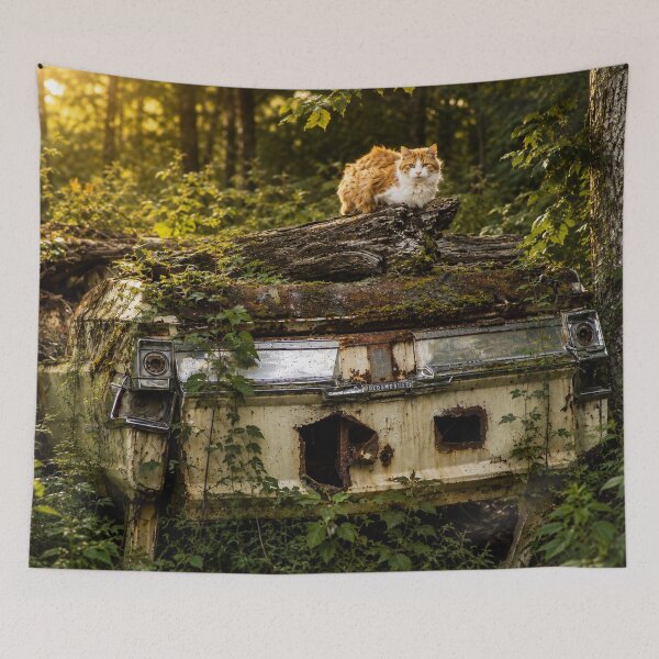 Item preview, Forest Guardian: Cat on an Abandoned Car | Haines, Alaska designed and sold by Kimberly Palmer.