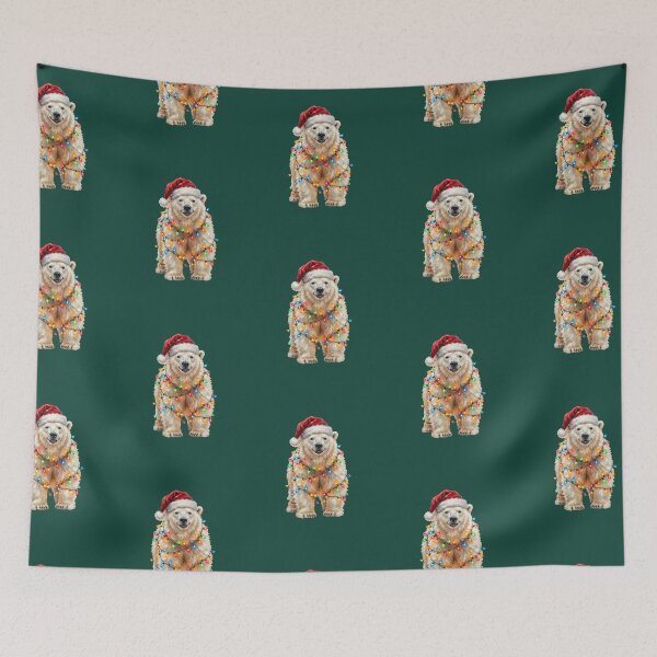 Item preview, Christmas Polar Bear with Santa Hat and Colorful Lights designed and sold by SOUFIANE1991.