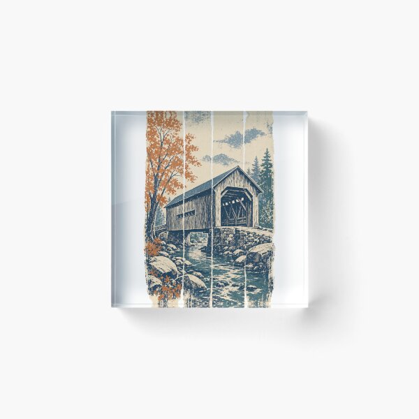 Item preview, Old Covered Bridge in Autumn designed and sold by VisualArtsOasis.
