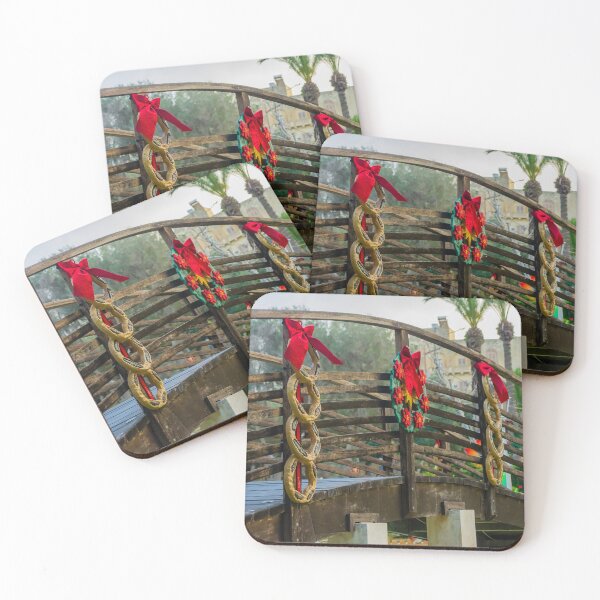 Item preview, Festive Wooden Bridge Decorated With Christmas Wreaths And Red Bows In Outdoor Park Setting designed and sold by Nmallia.