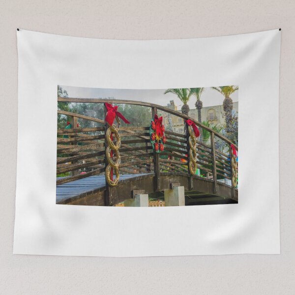 Item preview, Festive Wooden Bridge Decorated With Christmas Wreaths And Red Bows In Outdoor Park Setting designed and sold by Nmallia.