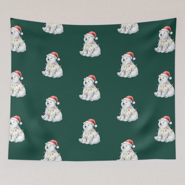 Item preview,  Christmas Polar Bear with Santa Hat and Colorful Lights designed and sold by SOUFIANE1991.