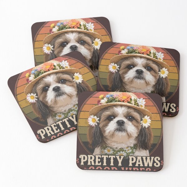 Item preview, Pretty Paws Good Vibes Shih Tzu Flower Crown Vintage Retro Dog Lover designed and sold by PawsAndPallette .