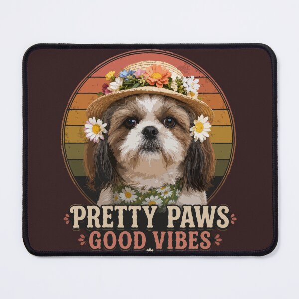 Item preview, Pretty Paws Good Vibes Shih Tzu Flower Crown Vintage Retro Dog Lover designed and sold by PawsAndPallette .