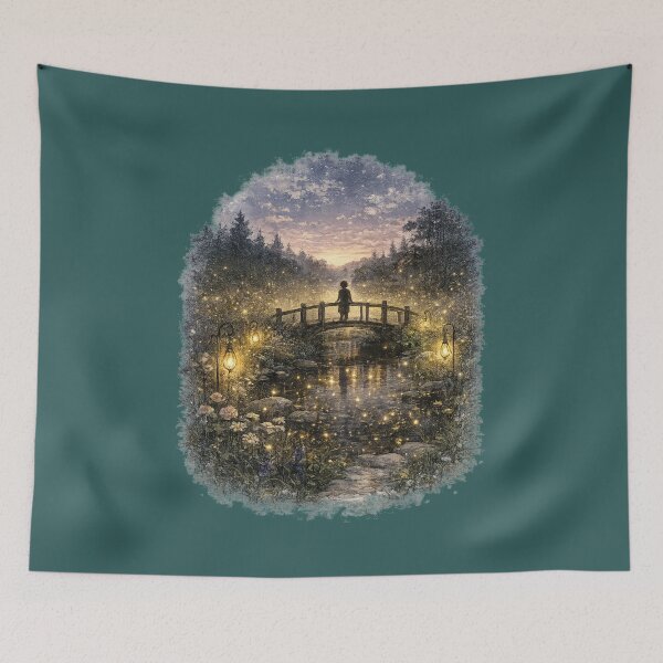 Item preview, Firefly Meadow Illustration – Dusk Pond Reflection Design Art designed and sold by MagicMakerPh.
