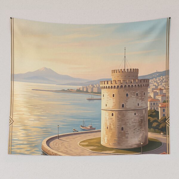 Item preview, Thessaloniki Greece Vintage Travel Poster – White Tower & Aegean Waterfront Art designed and sold by Bomax121.