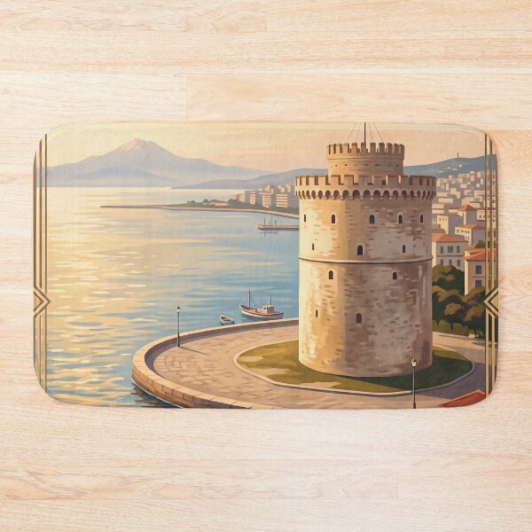 Item preview, Thessaloniki Greece Vintage Travel Poster – White Tower & Aegean Waterfront Art designed and sold by Bomax121.