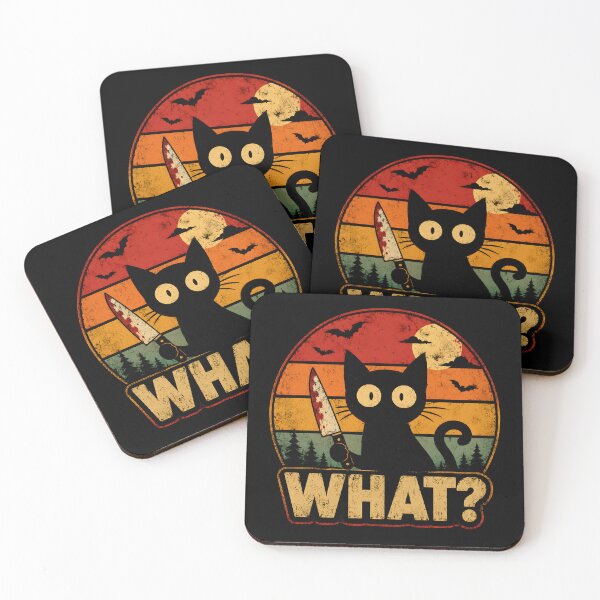 Item preview, Funny Black Cat Holding Knife Retro Vintage Sunset | WHAT? Halloween Cat Shirt designed and sold by boutkhilnl.