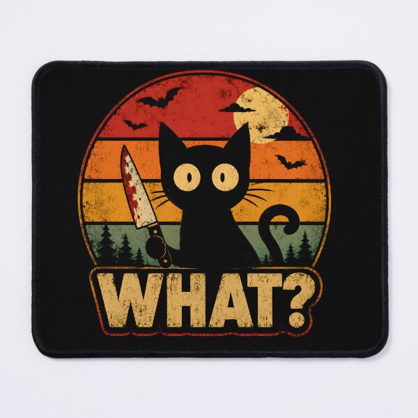Item preview, Funny Black Cat Holding Knife Retro Vintage Sunset | WHAT? Halloween Cat Shirt designed and sold by boutkhilnl.