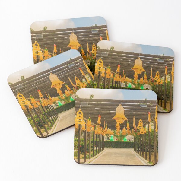 Item preview, Festive Yellow Bells Hanging From Pergola Over Park Walkway With Christmas Decorations designed and sold by Nmallia.