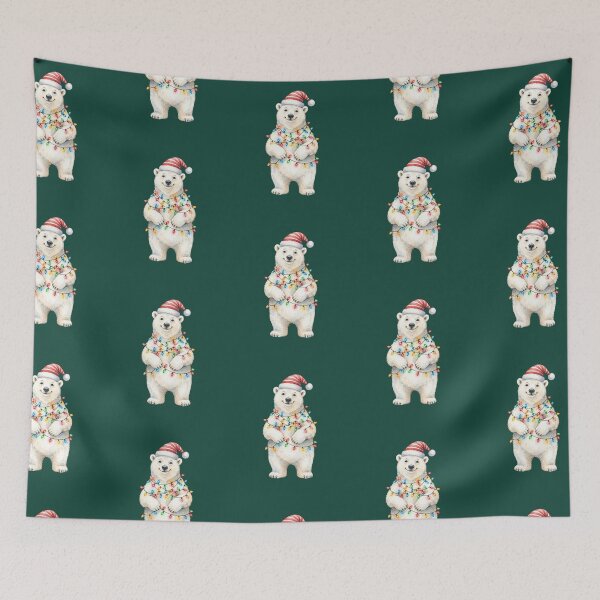 Item preview, Christmas Polar Bear with Santa Hat and Colorful Lights designed and sold by SOUFIANE1991.