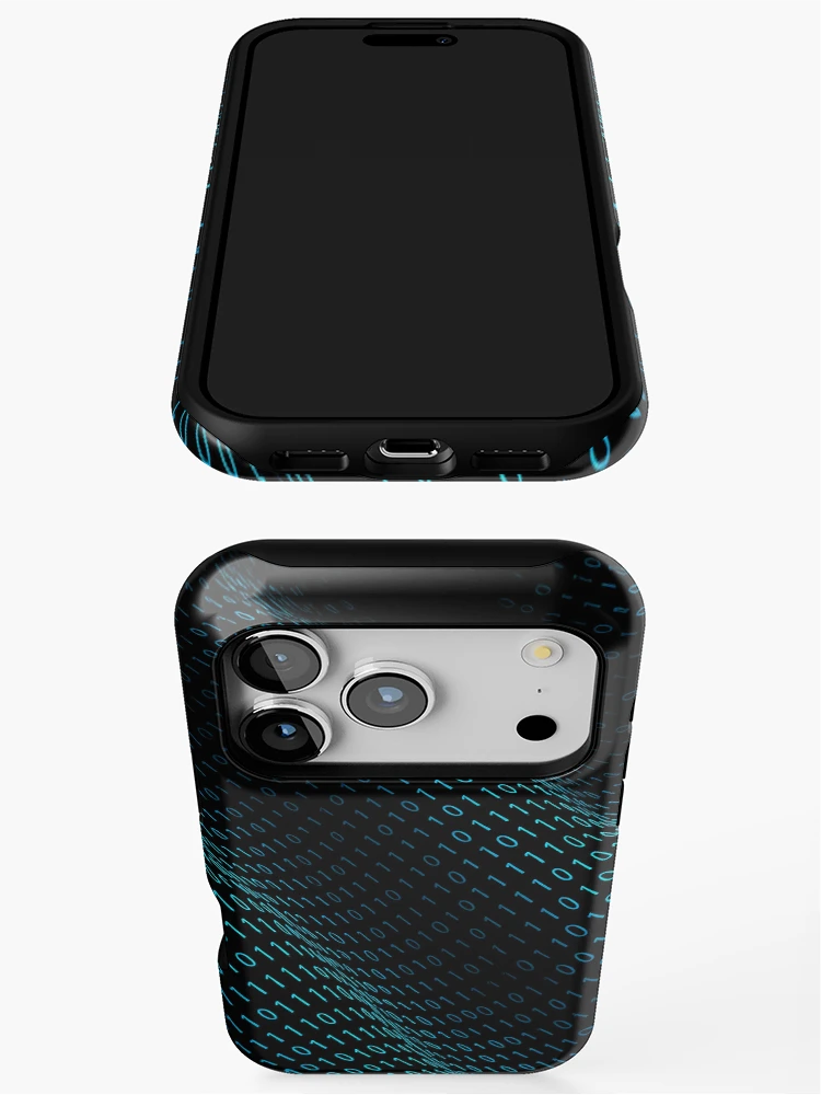Thumbnail 3 of 4, iPhone Case, Binary Code Matrix Flow Cyber Wave Tech Pattern designed and sold by Thompika.