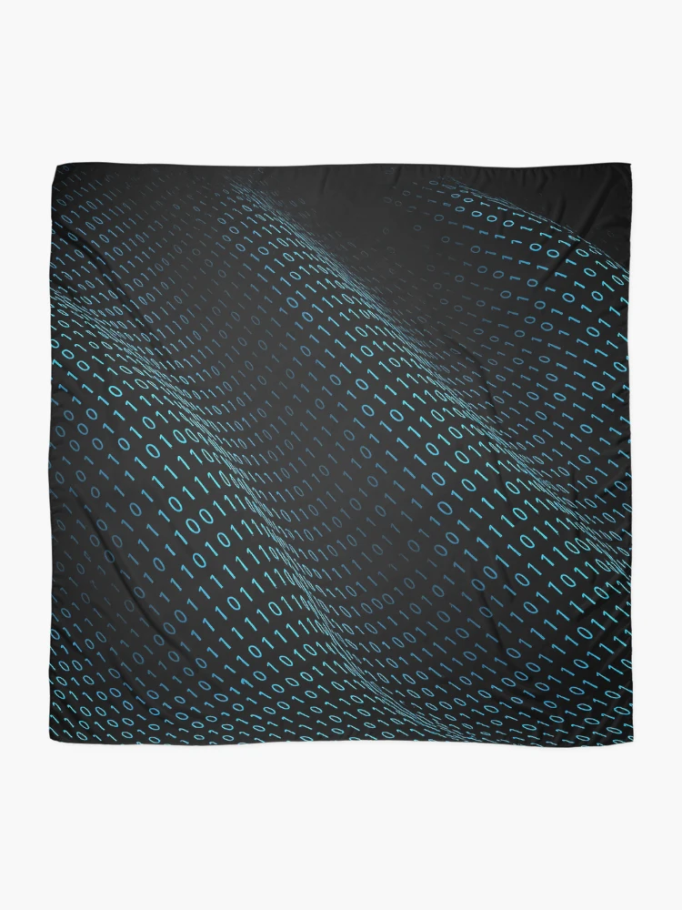 Thumbnail 2 of 3, Scarf, Binary Code Matrix Flow Cyber Wave Tech Pattern designed and sold by Thompika.