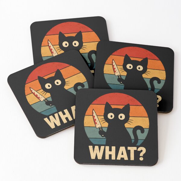 Item preview, Funny Black Cat Holding Knife Retro Vintage Sunset | WHAT? Cute Halloween Cat designed and sold by boutkhilnl.