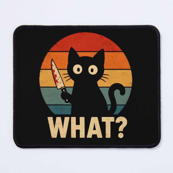 Item preview, Funny Black Cat Holding Knife Retro Vintage Sunset | WHAT? Cute Halloween Cat designed and sold by boutkhilnl.