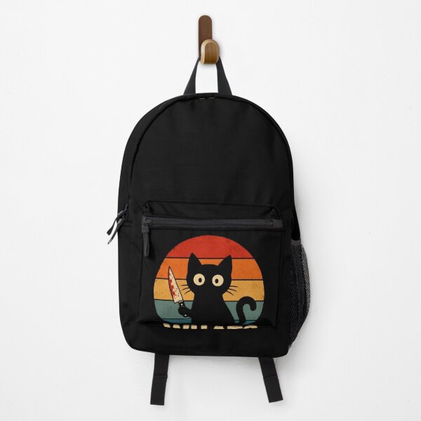 Item preview, Funny Black Cat Holding Knife Retro Vintage Sunset | WHAT? Cute Halloween Cat designed and sold by boutkhilnl.