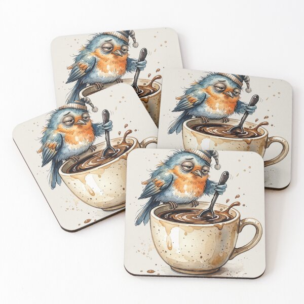 Item preview, Early Bird Tired Grumpy Coffee Bird Cartoon designed and sold by chriswo-design.