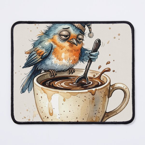 Item preview, Early Bird Tired Grumpy Coffee Bird Cartoon designed and sold by chriswo-design.
