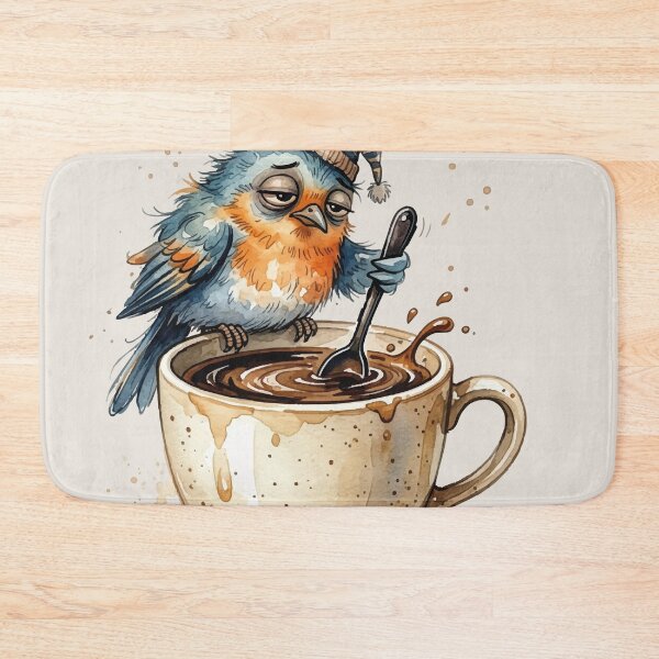 Item preview, Early Bird Tired Grumpy Coffee Bird Cartoon designed and sold by chriswo-design.