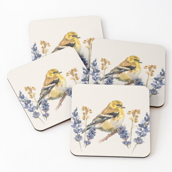 Item preview, Goldfinch and Lavender Watercolor designed and sold by FawnFeatherCo.