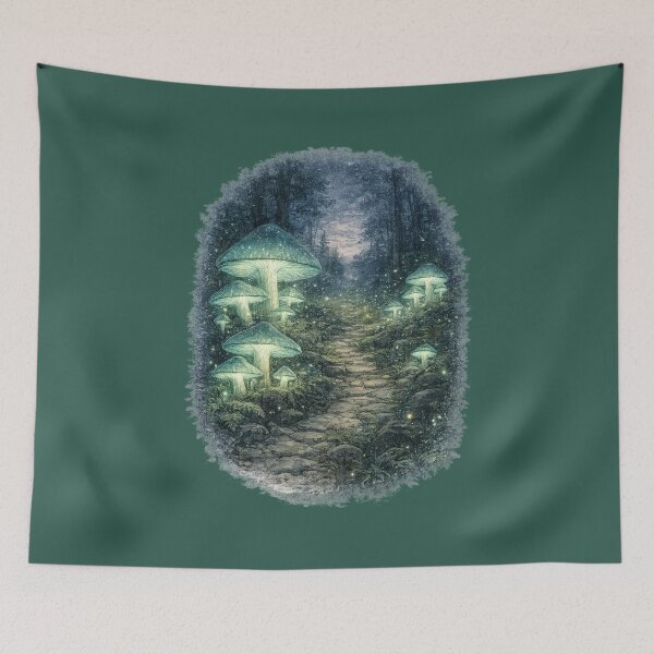 Item preview, Bioluminescent Mushroom Forest Illustration – Glowing Fungi Design Art designed and sold by MagicMakerPh.