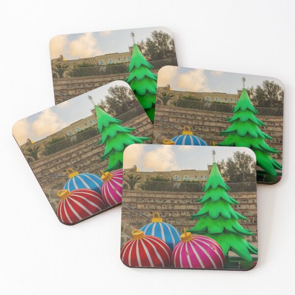 Item preview, Giant Green Christmas Tree With Oversized Colorful Ornaments Outdoor Festive Display At Stone Amphitheater designed and sold by Nmallia.