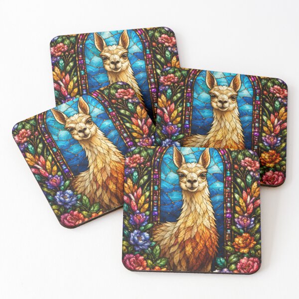 Item preview, Elegant Stained Glass Llama Portrait | Floral Fantasy AI Art designed and sold by pinkal.